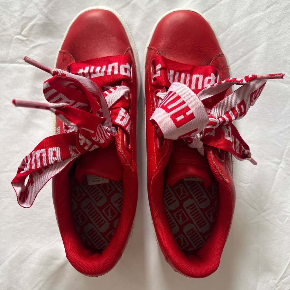 Selling my red Puma Basket Heart Canvas. Wore them once. Too small on me